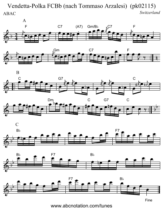 Vendetta-Polka FCBb (nach Tommaso Arzalesi)  (pk02115) - staff notation