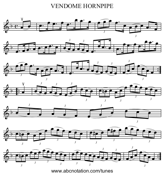 VENDOME HORNPIPE - staff notation