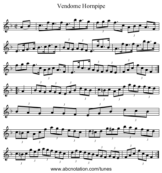 Vendome Hornpipe - staff notation