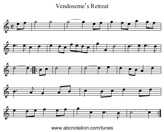 Vendoseme’s Retreat - staff notation