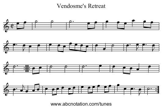 Vendosme's Retreat - staff notation