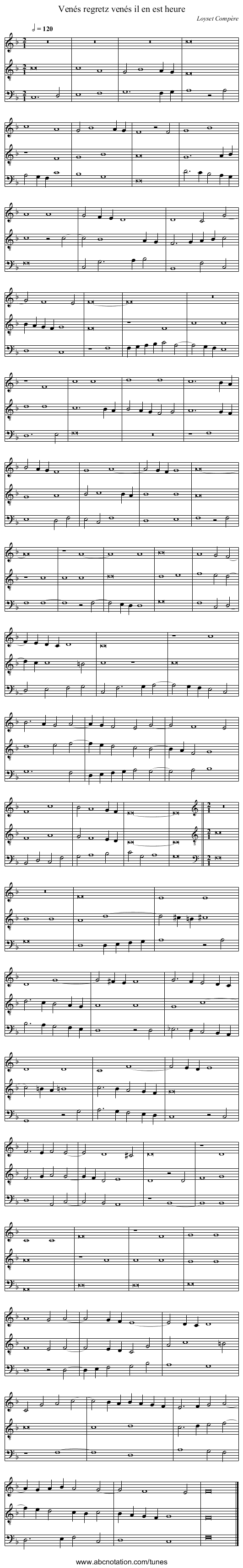 Ven&eacute;s regretz ven&eacute;s il en est heure - staff notation