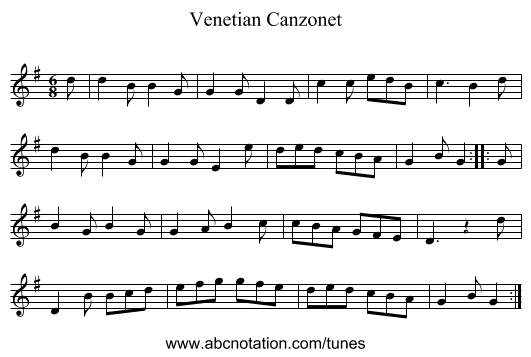 Venetian Canzonet - staff notation
