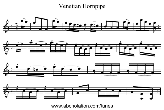 Venetian Hornpipe - staff notation