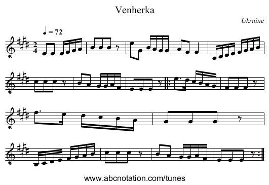 Venherka - staff notation