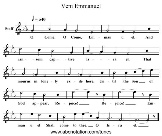 Veni Emmanuel - staff notation