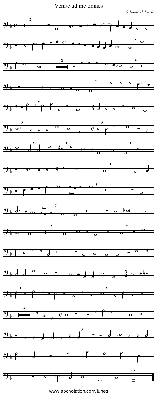 Venite ad me omnes - staff notation