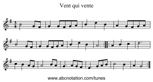Vent qui vente - staff notation