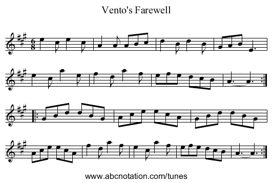Vento's Farewell - staff notation