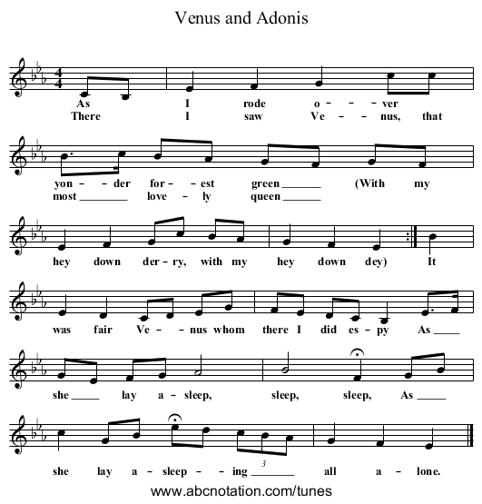 Venus and Adonis - staff notation