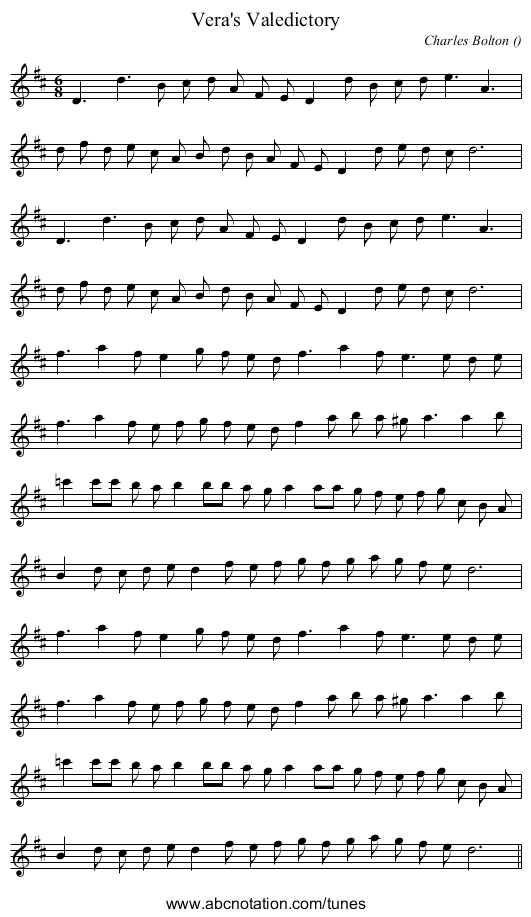 Vera's Valedictory - staff notation