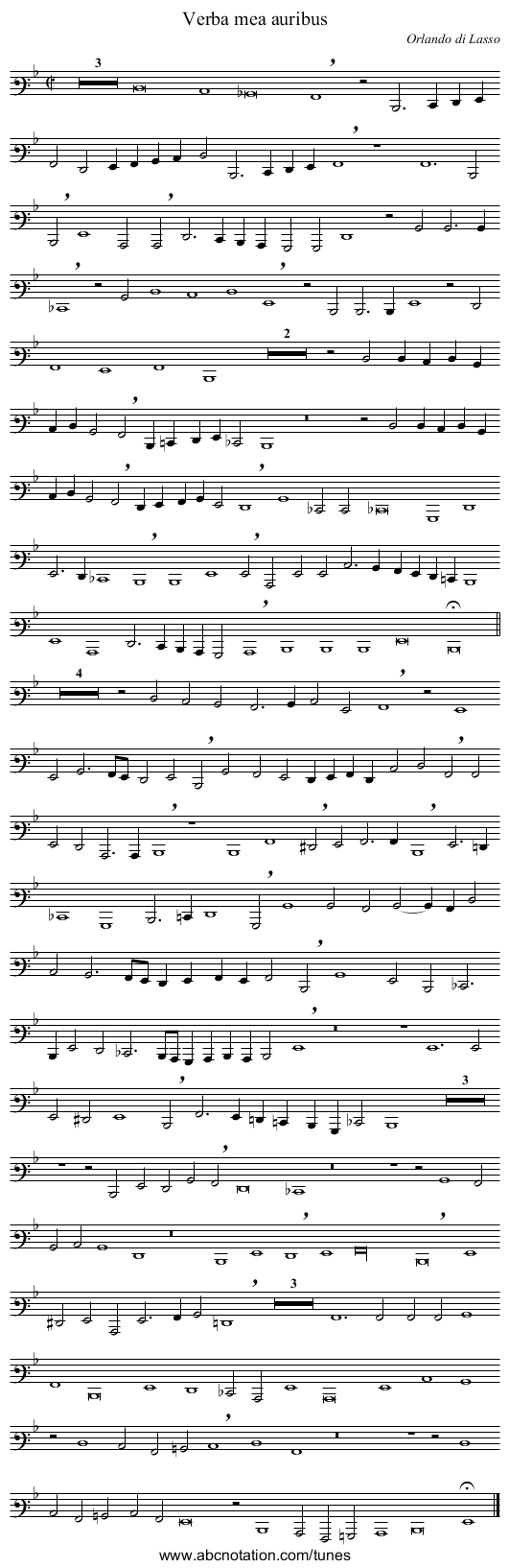 Verba mea auribus - staff notation