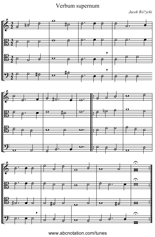 Verbum supernum - staff notation