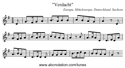 Verdacht - staff notation