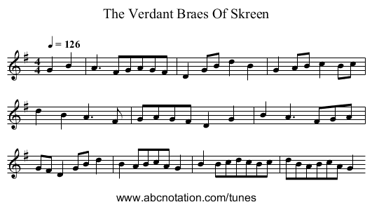 Verdant Braes Of Skreen, The - staff notation