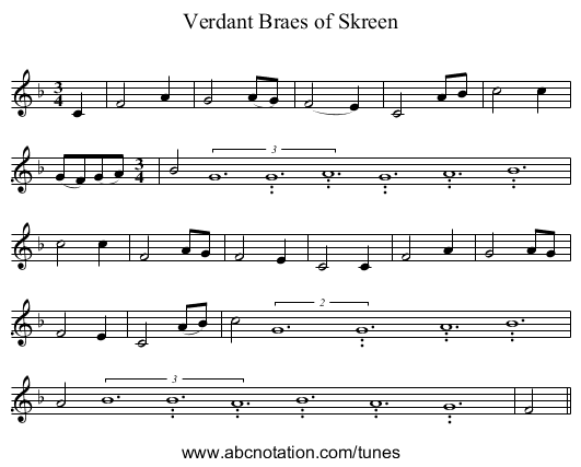 Verdant Braes of Skreen - staff notation