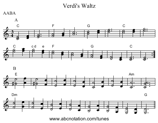 Verdi's Waltz - staff notation