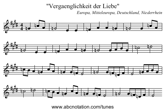 Vergaenglichkeit der Liebe - staff notation
