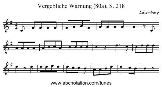 Vergebliche Warnung (80a), S. 218 - staff notation