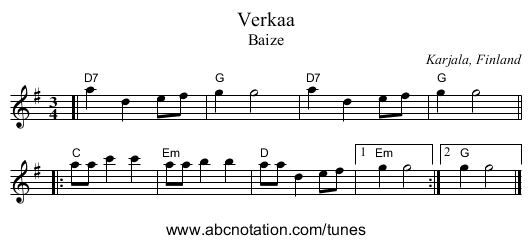 Verkaa - staff notation