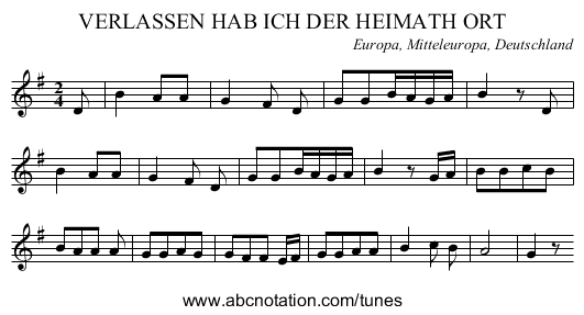 VERLASSEN HAB ICH DER HEIMATH ORT - staff notation