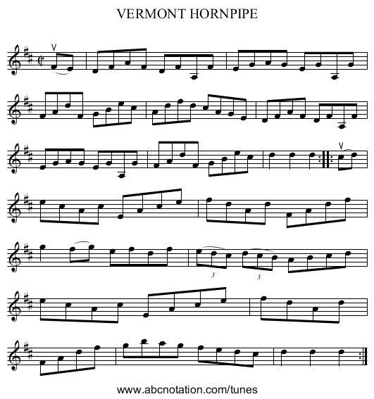 VERMONT HORNPIPE - staff notation