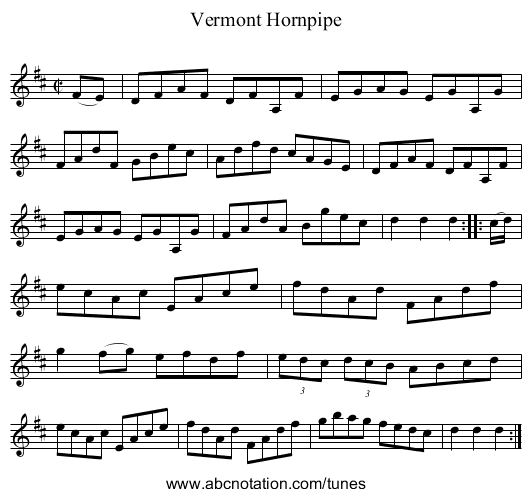 Vermont Hornpipe - staff notation