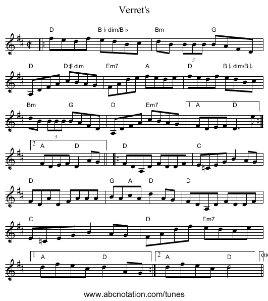 Verret's - staff notation