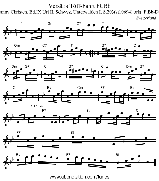 Versälis Töff-Fahrt FCBb - staff notation