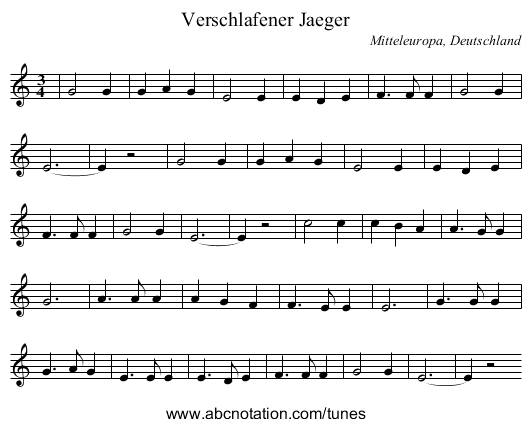 Verschlafener Jaeger - staff notation
