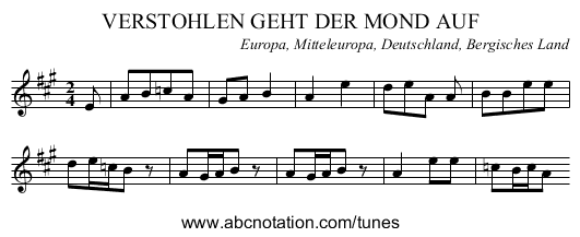 VERSTOHLEN GEHT DER MOND AUF - staff notation
