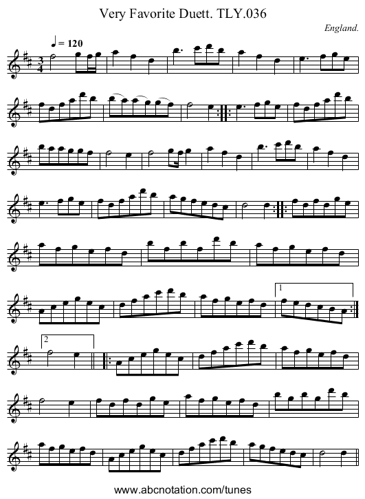 Very Favorite Duett. TLY.036 - staff notation