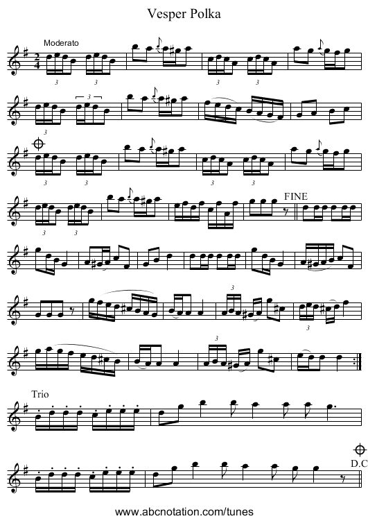 Vesper Polka - staff notation