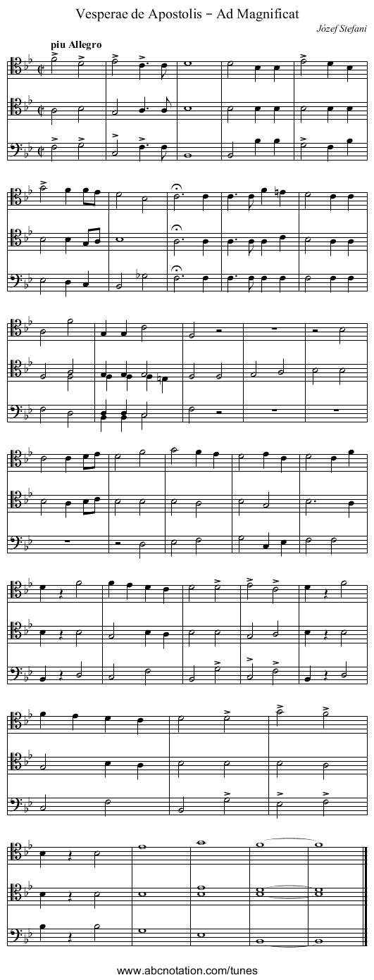 Vesperae de Apostolis – Ad Magnificat - staff notation