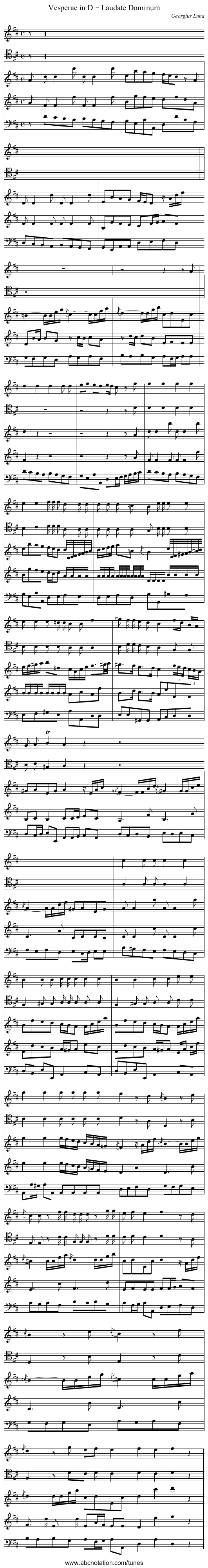 Vesperae in D – Laudate Dominum - staff notation