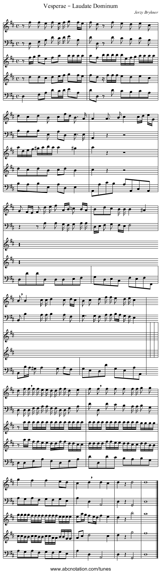 Vesperae – Laudate Dominum - staff notation