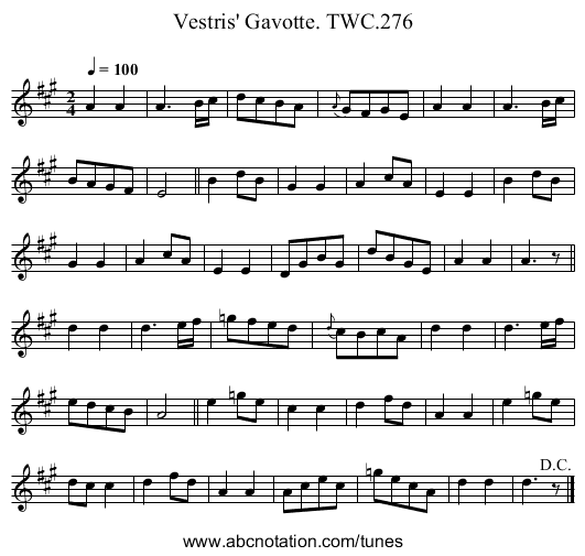 Vestris' Gavotte. TWC.276 - staff notation