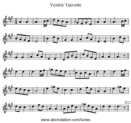 Vestris' Gavotte - staff notation