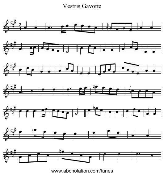 Vestris Gavotte - staff notation