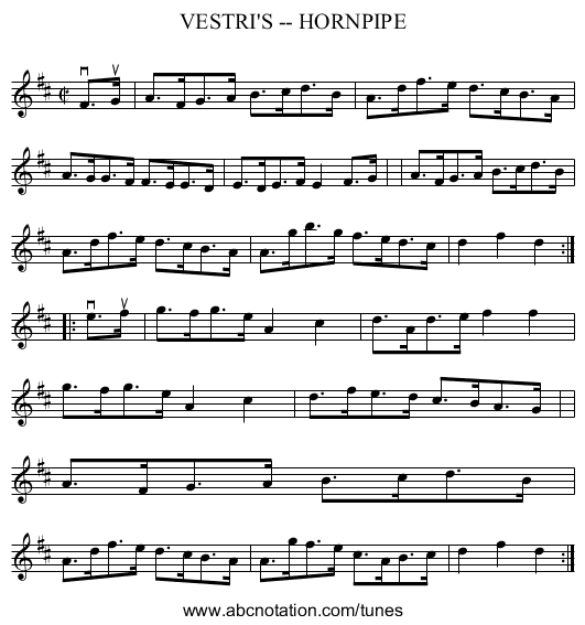 VESTRI'S -- HORNPIPE - staff notation