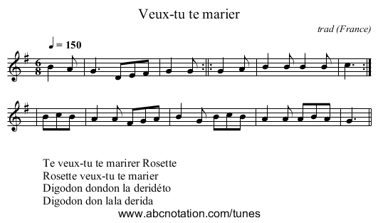 Veux-tu te marier - staff notation