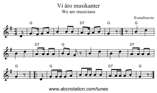 Vi &auml;ro musikanter - staff notation
