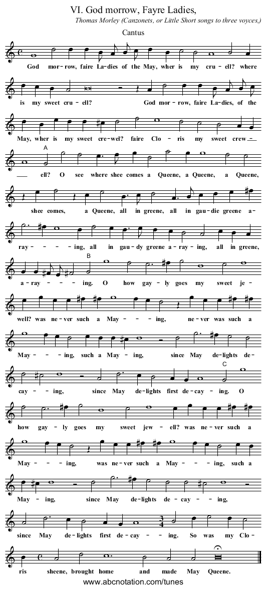 VI. God morrow, Fayre Ladies, - staff notation