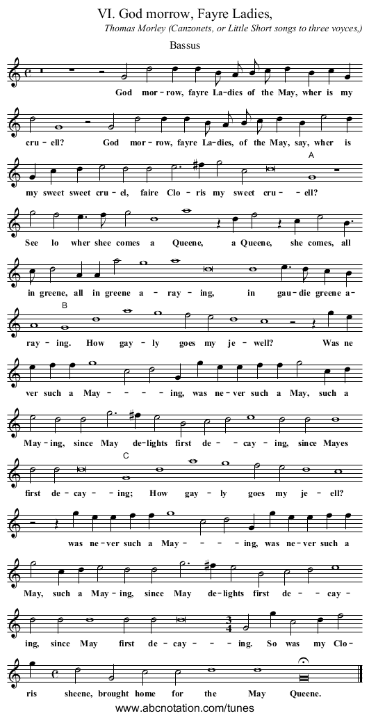 VI. God morrow, Fayre Ladies, - staff notation