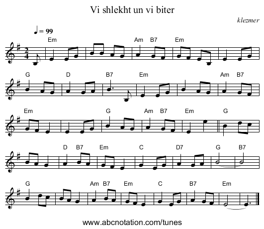 Vi shlekht un vi biter - staff notation