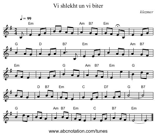 Vi shlekht un vi biter - staff notation