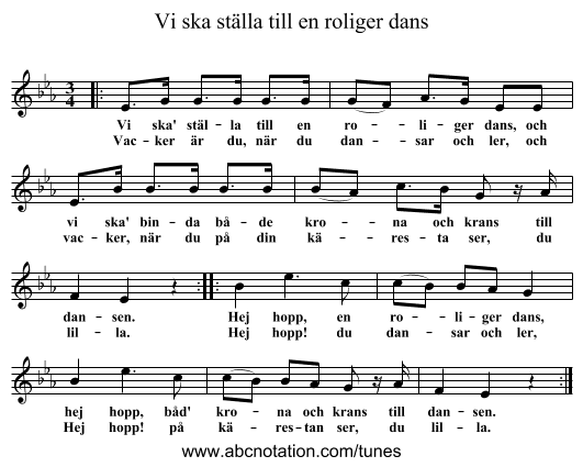 Vi ska st&auml;lla till en roliger dans - staff notation