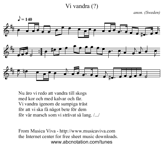 Vi vandra (?) - staff notation