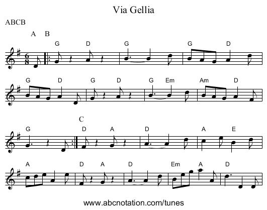 Via Gellia - staff notation
