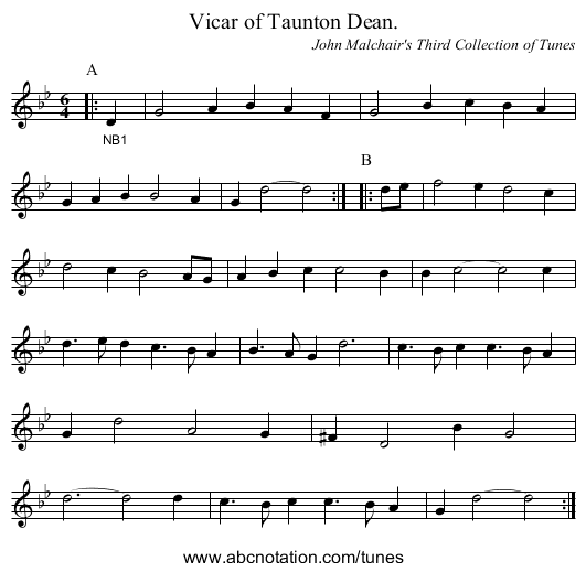 Vicar of Taunton Dean. - staff notation